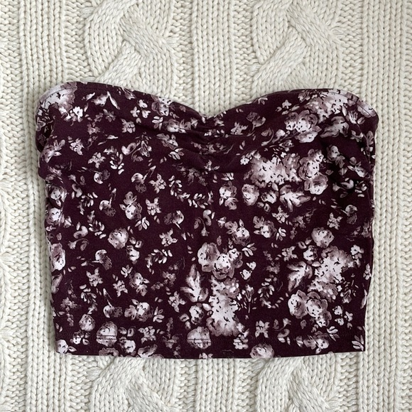 Garage Burgundy Floral Print Bandeau - Picture 1 of 7